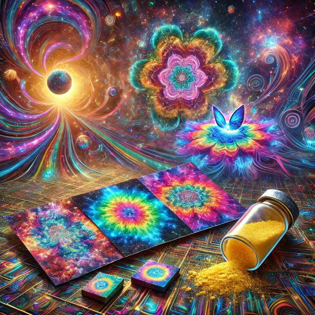 Visualisierung einer psychedelischen Erfahrung – symbolisch für Ego-Tod, Bewusstseinsauflösung und spirituelle Transformation durch Psychedelika