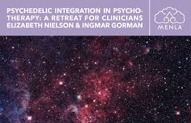 Group participating in a psychedelic integration retreat with guided meditation outdoors